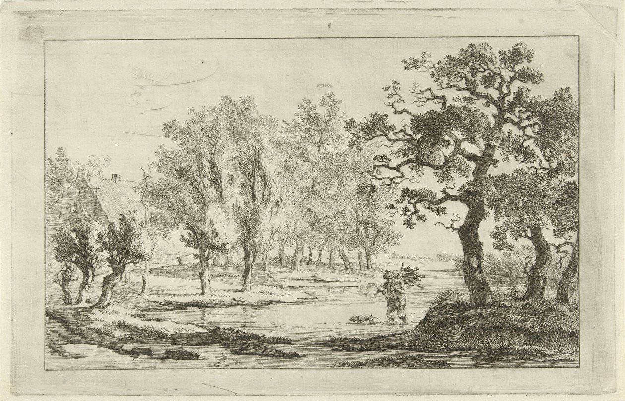 Paysage fluvial avec un ramasseur de bois - Carel Lodewijk Hansen