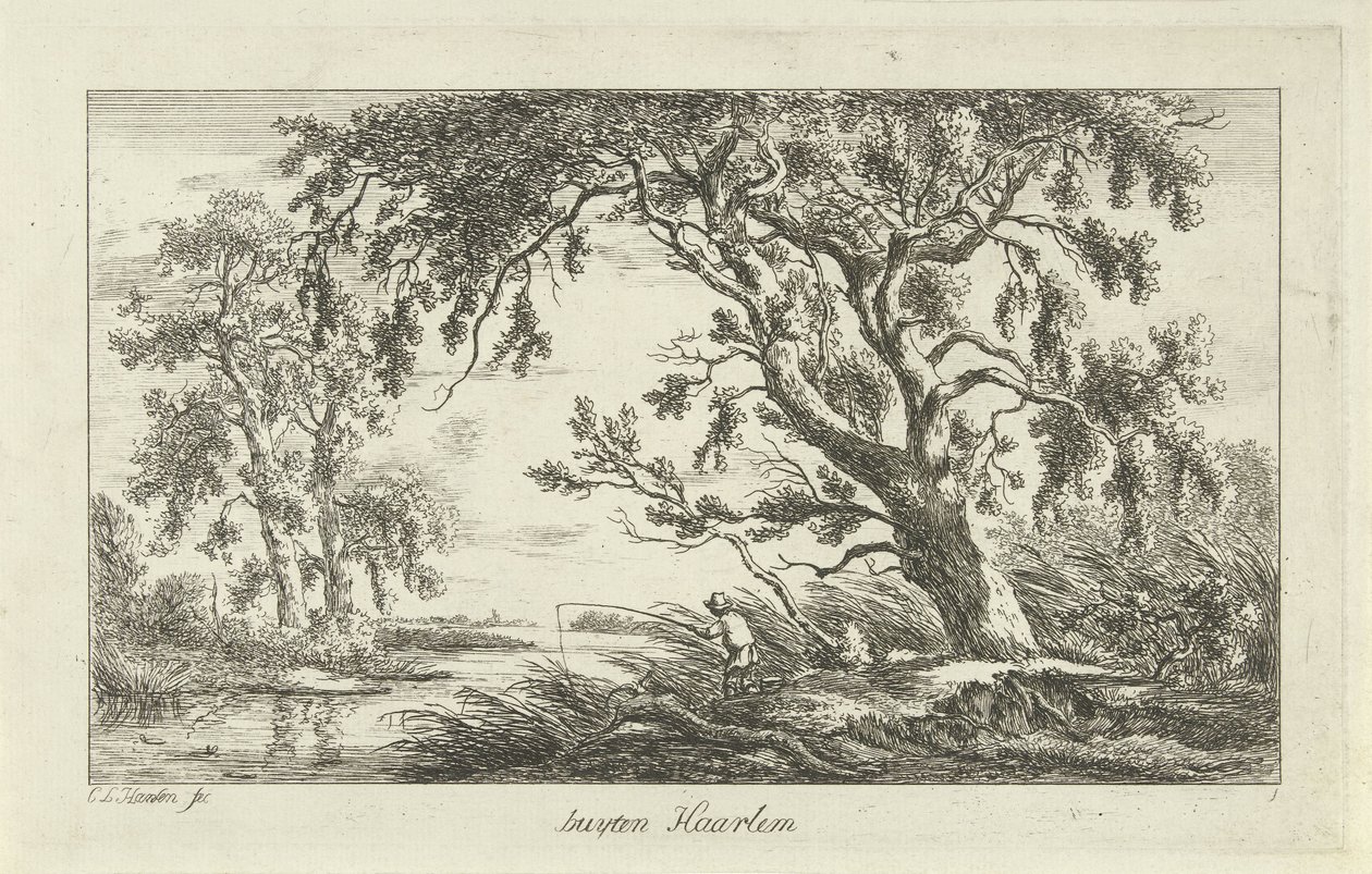 Pêcheur dans un paysage fluvial (Buyten Haarlem) (Paysages a-f) - Carel Lodewijk Hansen