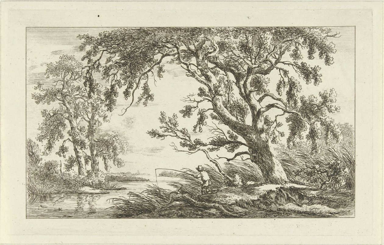 Pêcheur dans un paysage fluvial (série de paysages) - Carel Lodewijk Hansen