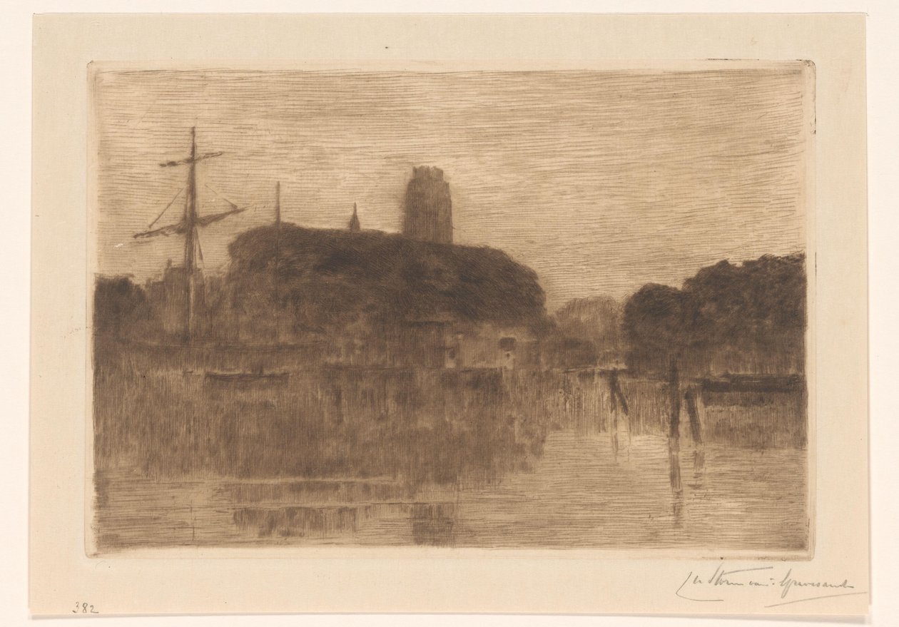 Vue du Nieuwe Haven à Dordrecht le soir - Carel Nicolaas Storm van 