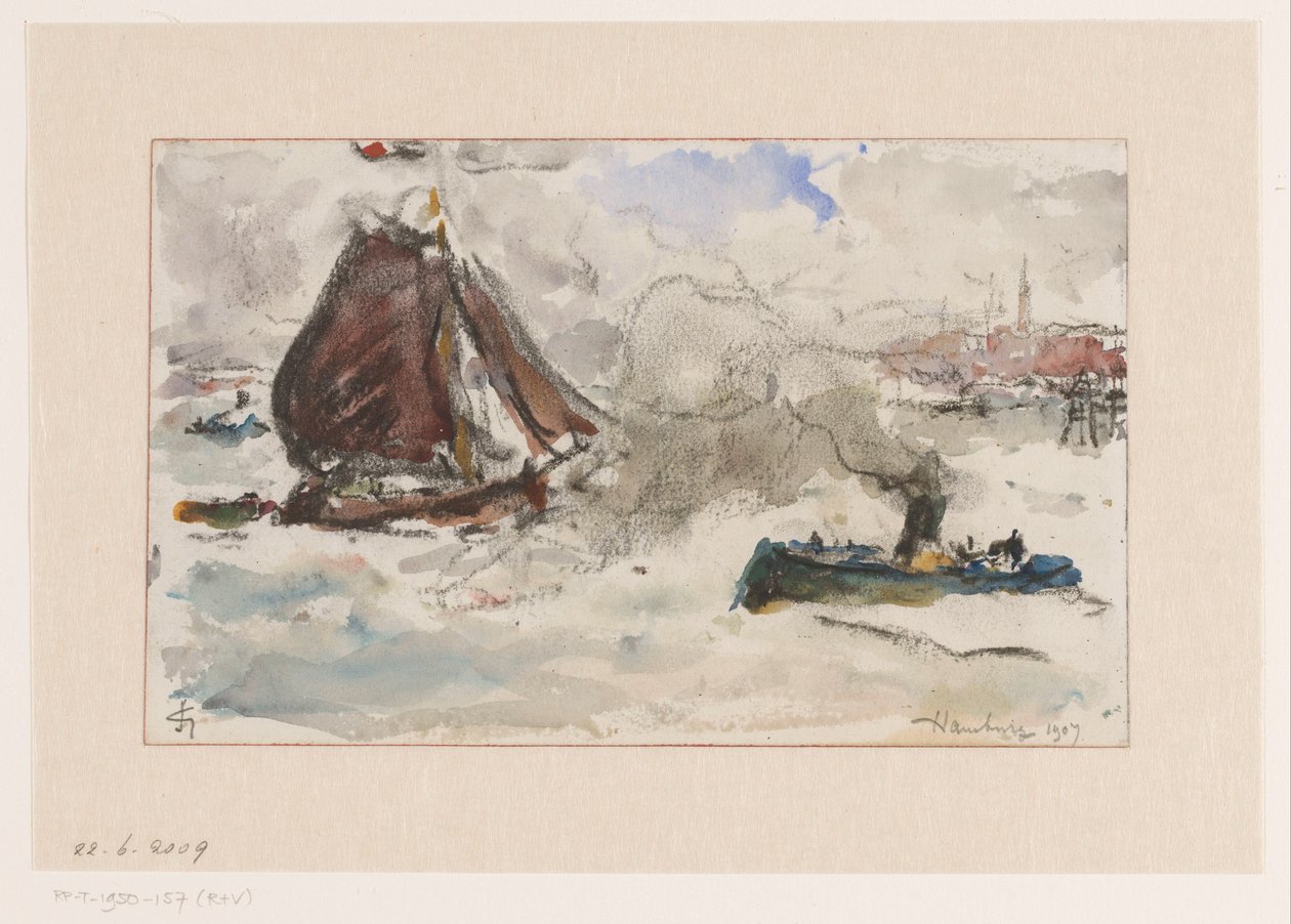 Eaux agitées devant le port de Hambourg - Carel Nicolaas Storm van 