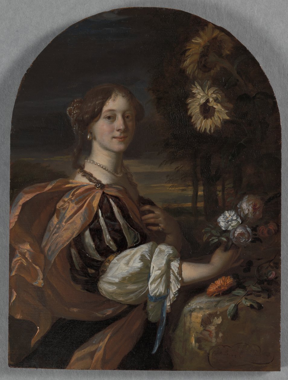 Catharina van Heemskerck avec des tournesols (huile sur panneau) - Carel de Moor