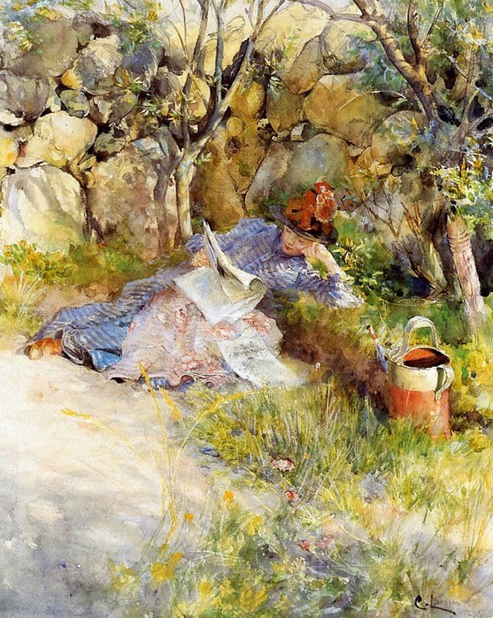 Une dame lisant un journal - Carl Larsson