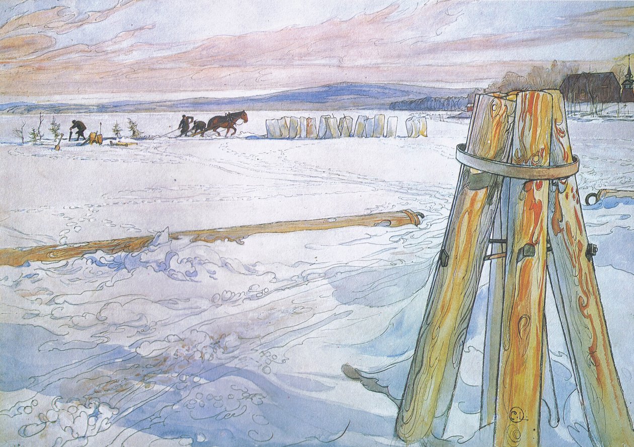 Johan a récupéré Brunte (cheval) pour collecter des blocs de glace - Carl Larsson