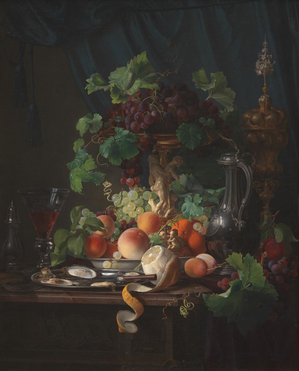 Nature morte avec verre à vin, huîtres, citron et autres fruits - Carl Balsgaard