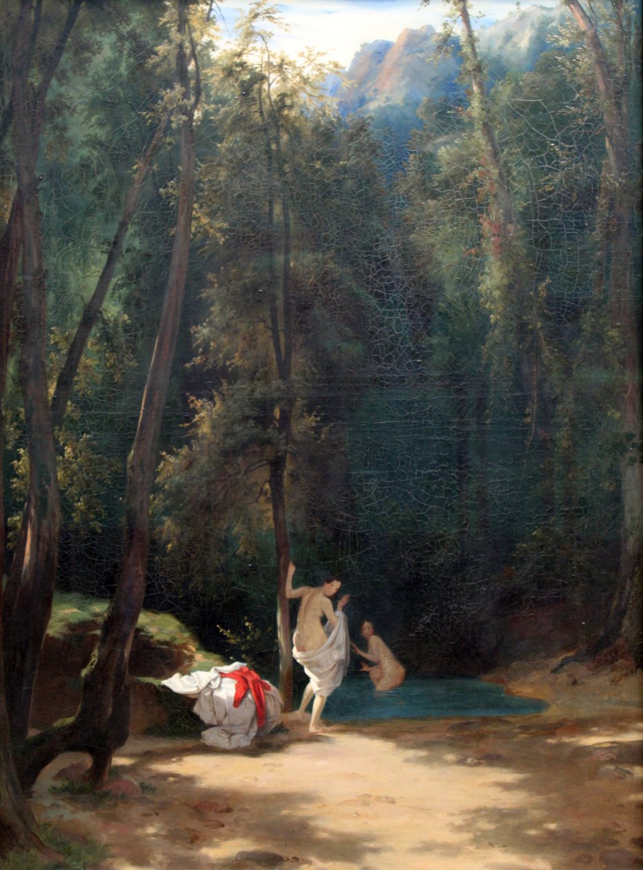 French : Parc de Terni avec des filles qui se baignent Park at Terni with Girls Bathing - Carl Blechen