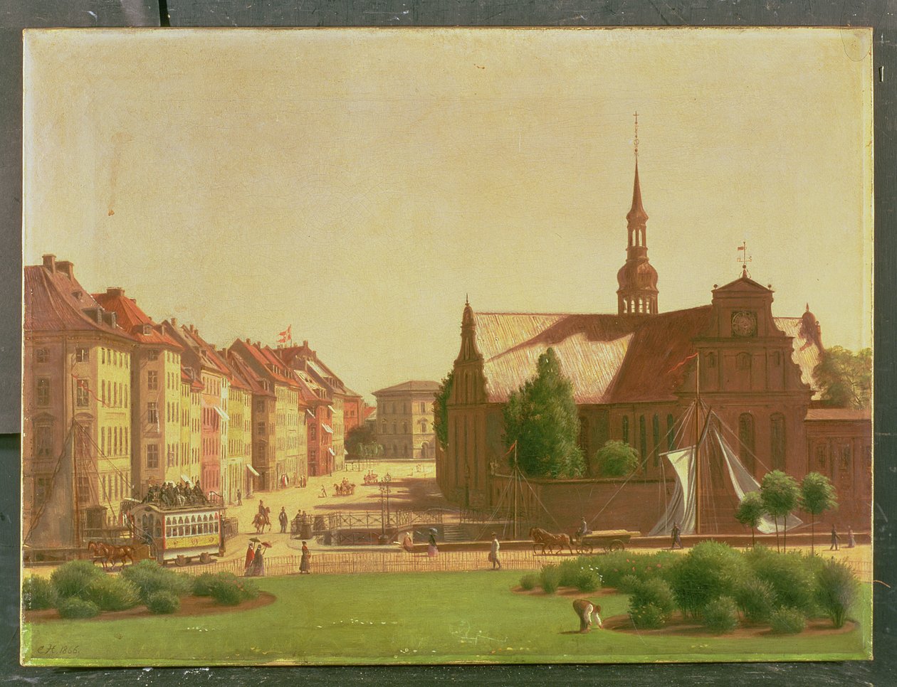 La place du Palais et Holmens Kirke, depuis une fenêtre du château de Christiansborg, à Copenhague, 1866 - Carl Christian Constantin Hansen
