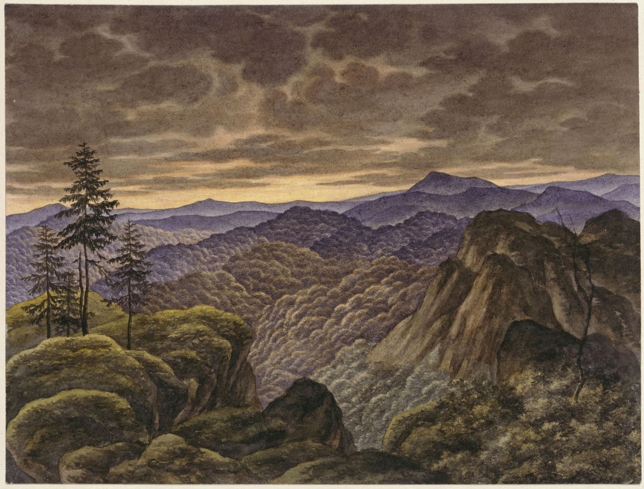 Paysage montagneux au coucher du soleil - Carl Friedrich Lessing