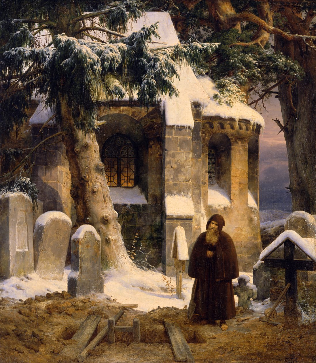 Cimetière de monastère sous la neige - Carl Friedrich Lessing