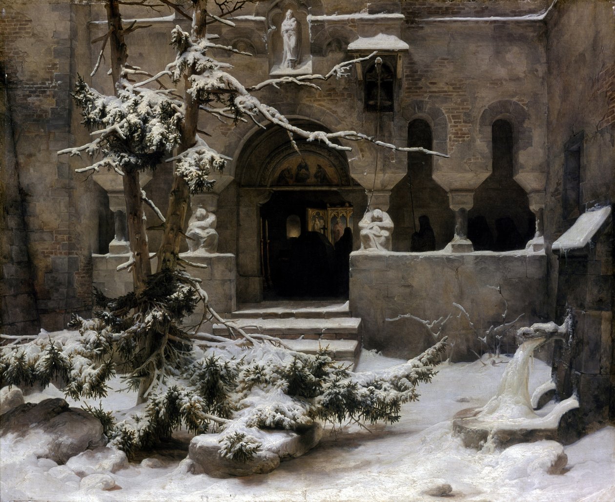 Jardin du monastère sous la neige - Carl Friedrich Lessing