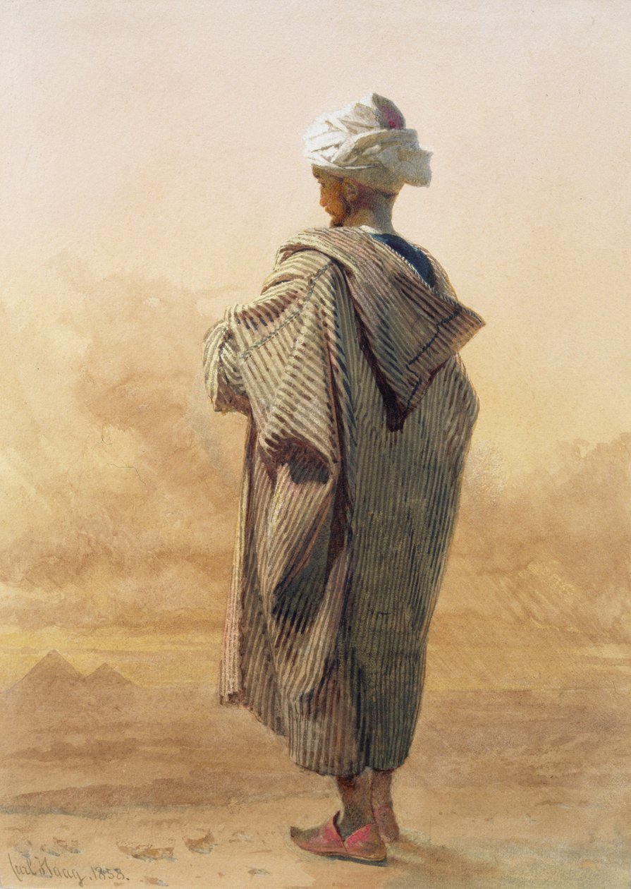 Le Caire, un Arabe au crépuscule devant les pyramides - Carl Haag
