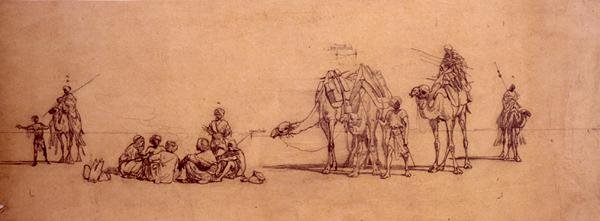 Figures et chameaux dans le désert - Carl Haag
