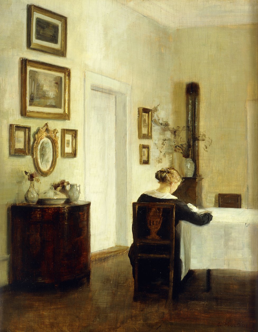 Une Femme à une Table dans un Intérieur - Carl Holsoe
