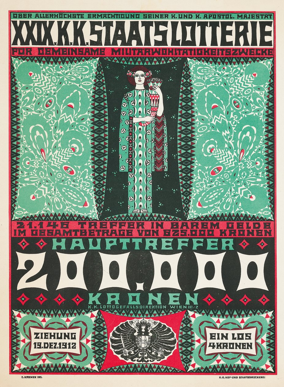 Affiche publicitaire pour la 24e loterie de charité royale autrichienne en 1912 - Carl Krenek