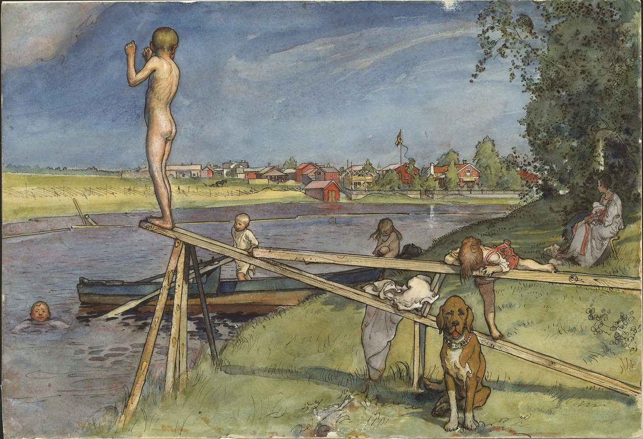 Un lieu de baignade agréable. Extrait de *A Home* (26 aquarelles) - Carl Larsson