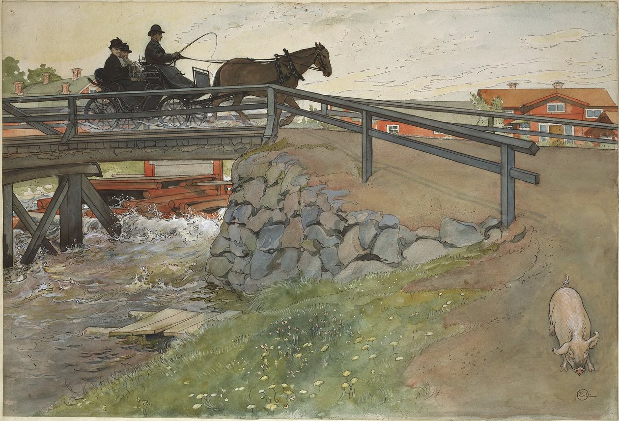 Le pont. Extrait de Un foyer (26 aquarelles) - Carl Larsson