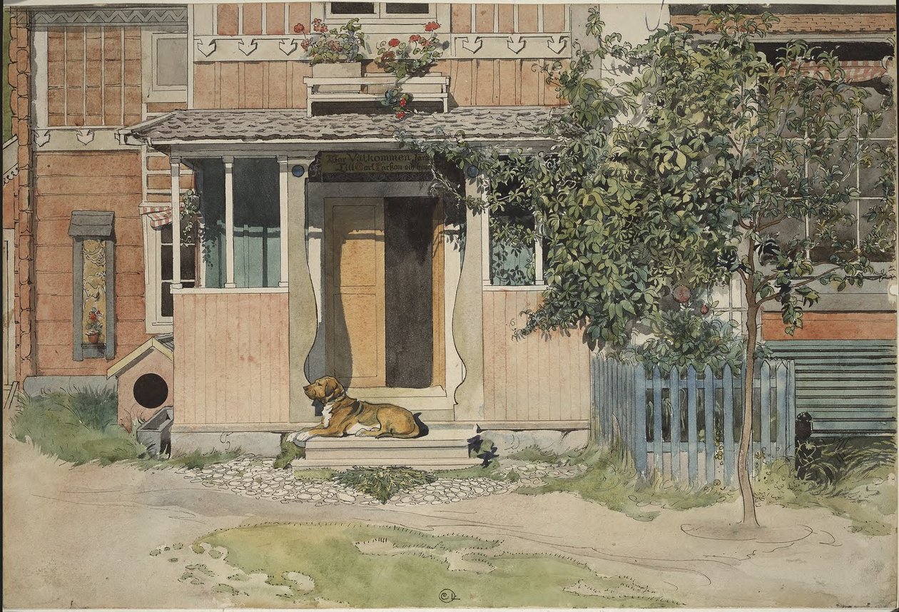 La véranda. Extrait de Un foyer (26 aquarelles) - Carl Larsson