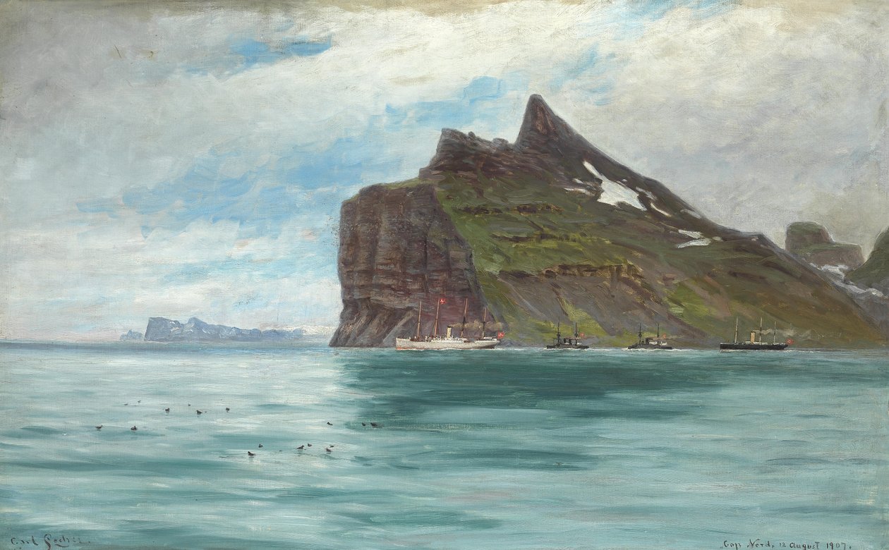 Vue du Cap Nord, Islande, lors du voyage royal danois de 1907 avec le navire à vapeur SS Birma - Carl Locher