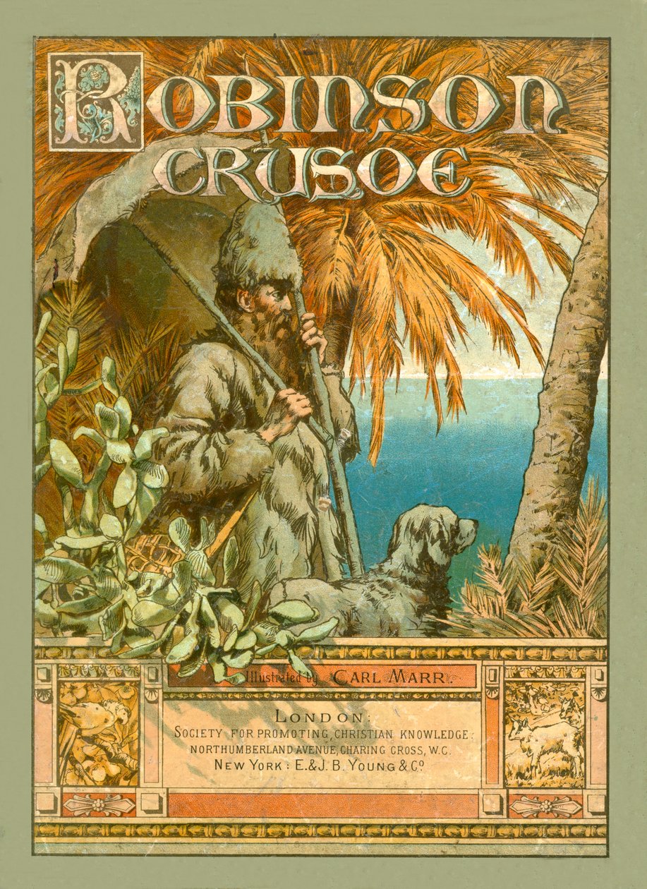 Robinson Crusoé (lithographie couleur) - Carl Marr