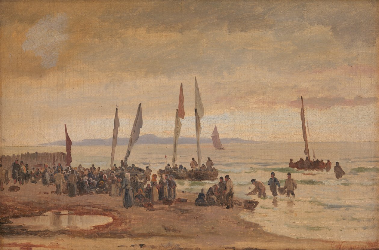 Pêcheurs revenant accueillis sur la plage de Hornbæk - Carl Neumann