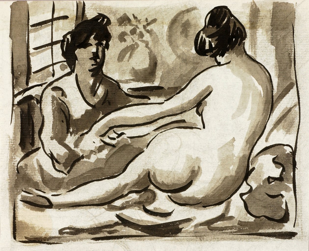 Nu féminin allongé avec accompagnant - Carl Newman