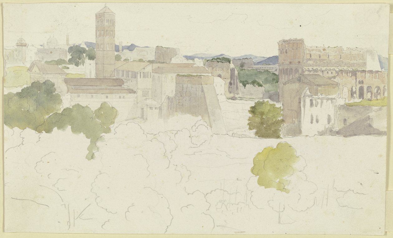 Vue sur Rome avec le Colisée à droite, montagnes au loin - Carl Philipp Fohr