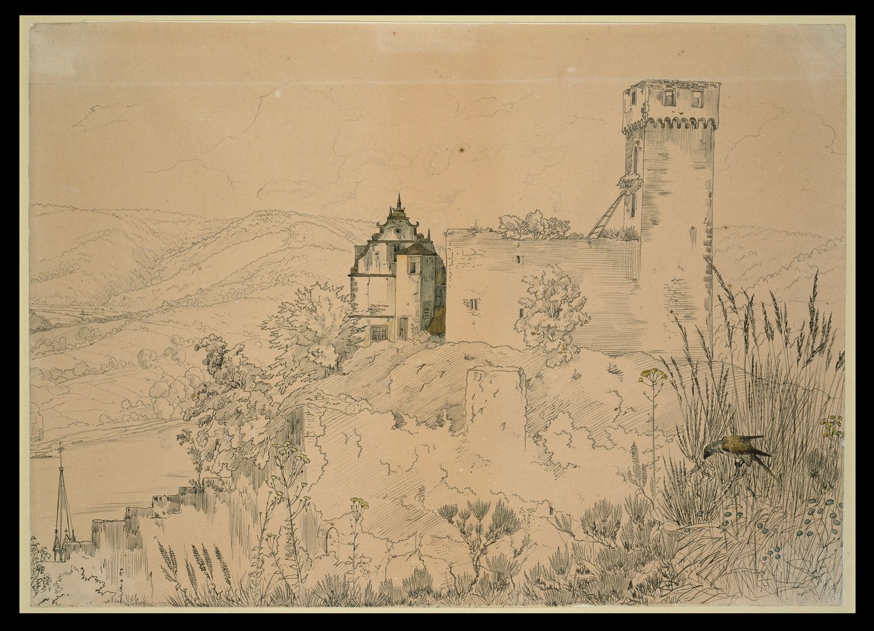 Château de Hirschhorn sur le Neckar (avec le faucon) - Carl Philipp Fohr