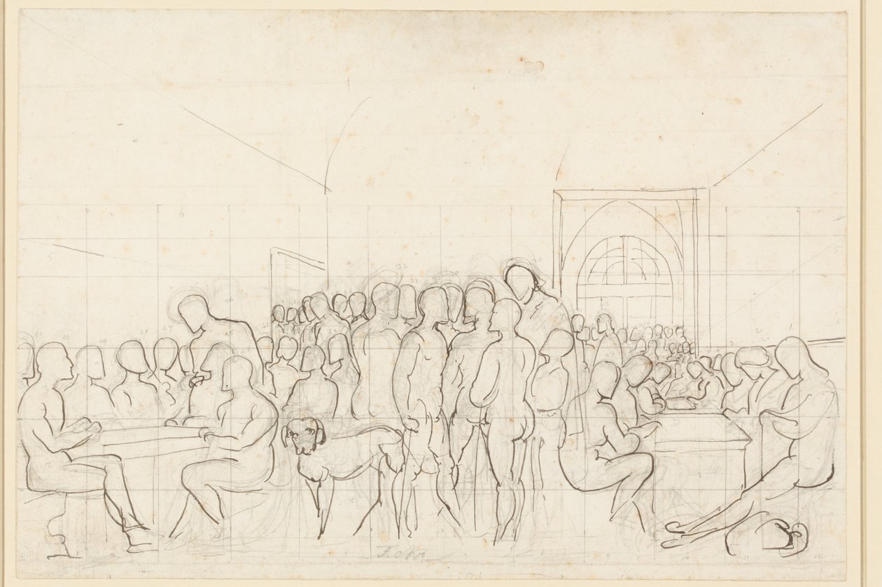 Première ébauche du portrait de groupe des artistes allemands à Rome, représentés sous forme de personnages nus - Carl Philipp Fohr