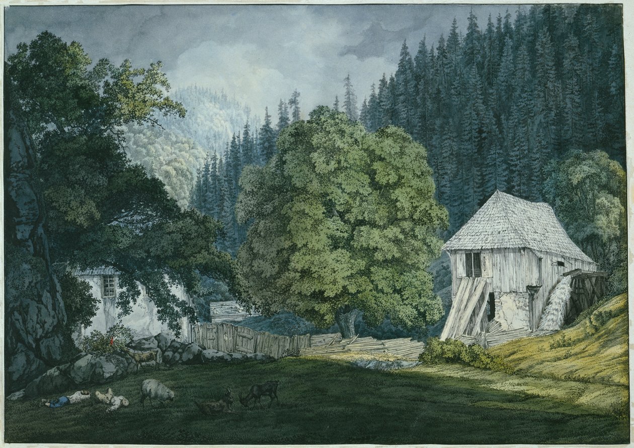 Moulin à scies dans la vallée de Beuern (feuille 8 du carnet de croquis - Carl Philipp Fohr