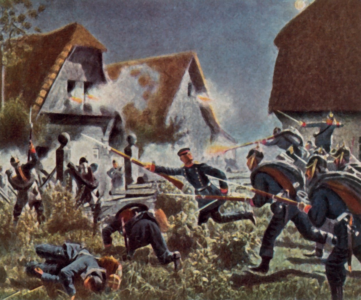 Bataille nocturne à Podol, 26 juin 1866 (lithographie couleur améliorée) - Carl Rochling