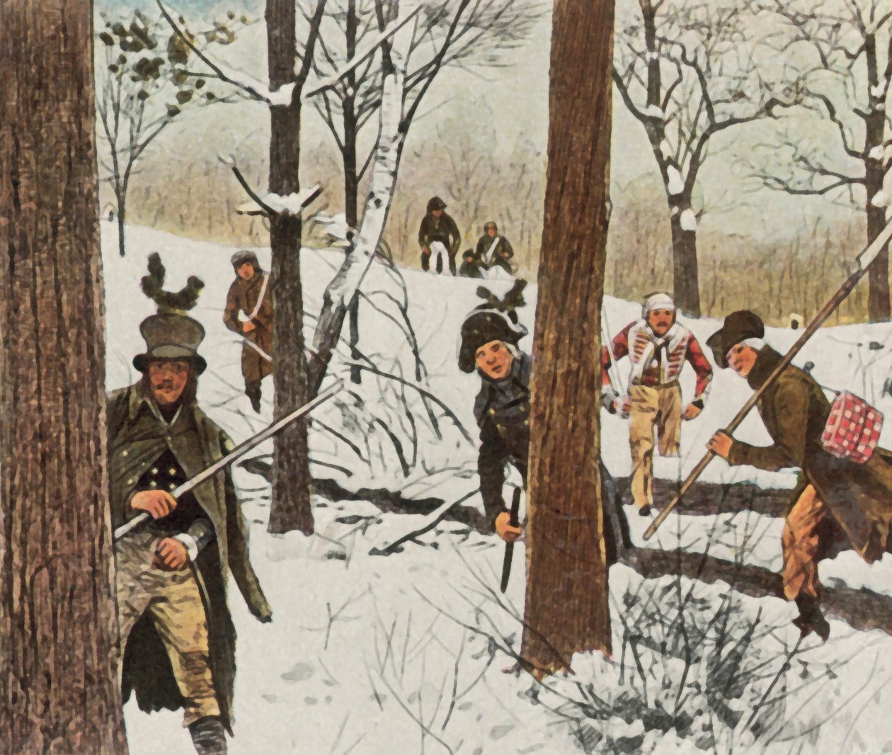 Soldats prussiens échappant à la captivité française, janvier 1807 (lithographie couleur agrandie) - Carl Rochling