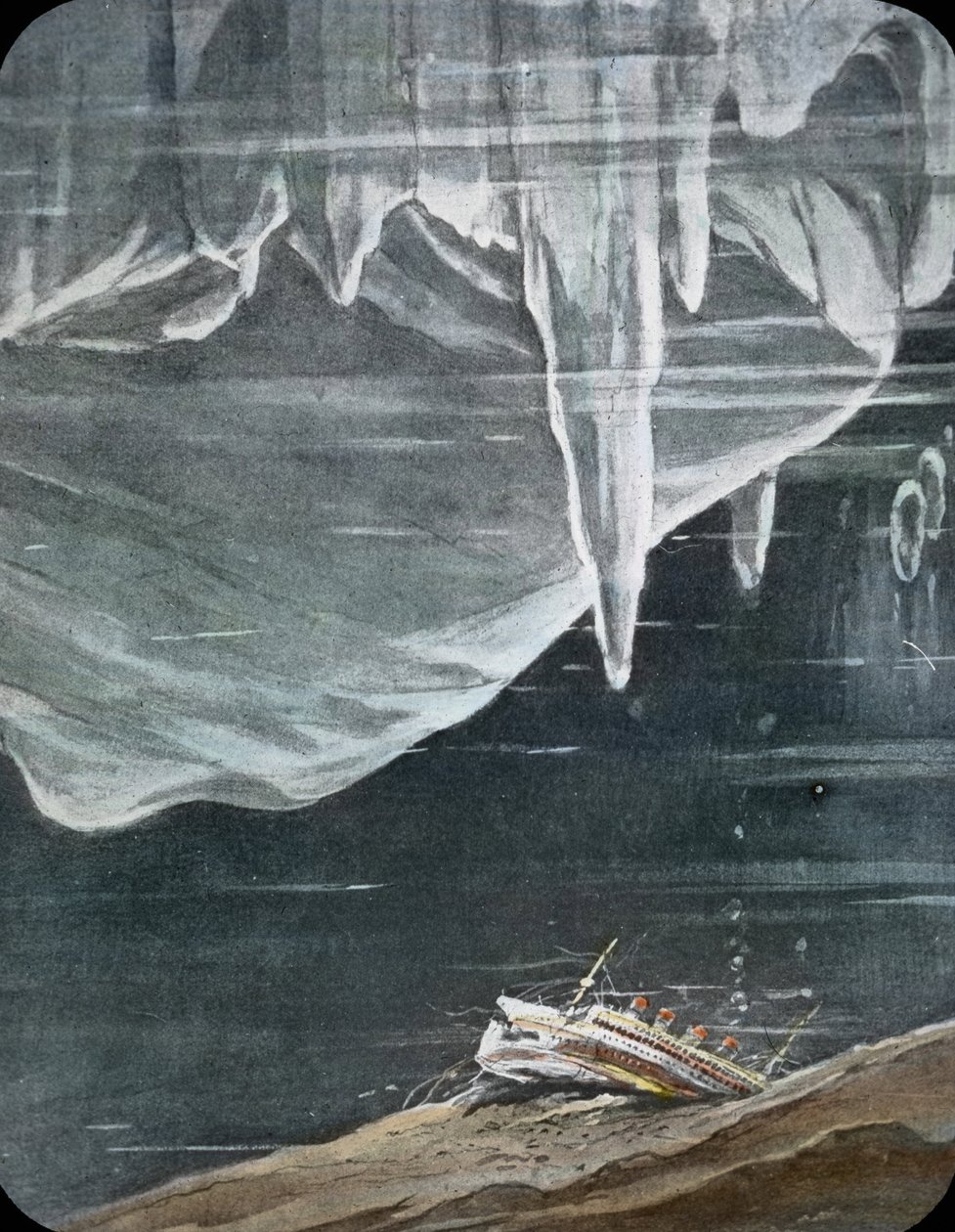 Le voyage inaugural du Titanic 1912, catastrophe du Titanic, illustration, le naufrage du Titanic, histoire, historique, illustration, diapositive en verre colorée à la main - Carl Simon