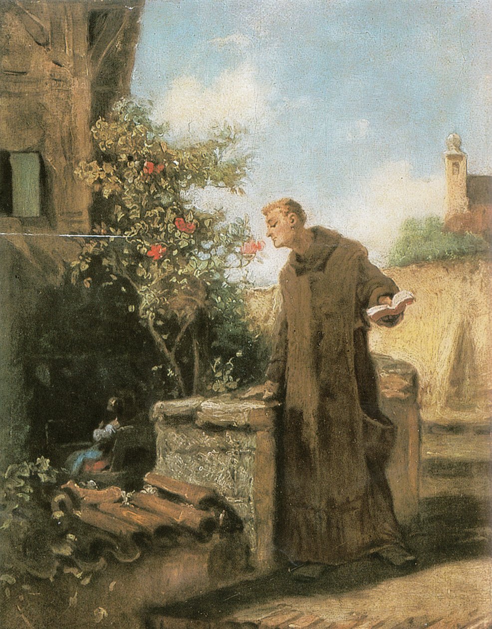 Moine sentant une rose - Carl Spitzweg