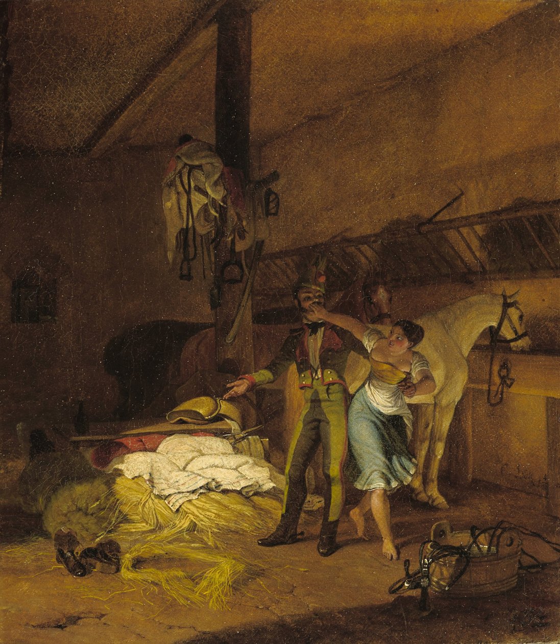 Un chevau-léger flirte avec une servante - Carl Wilhelm Freiherr von Heideck