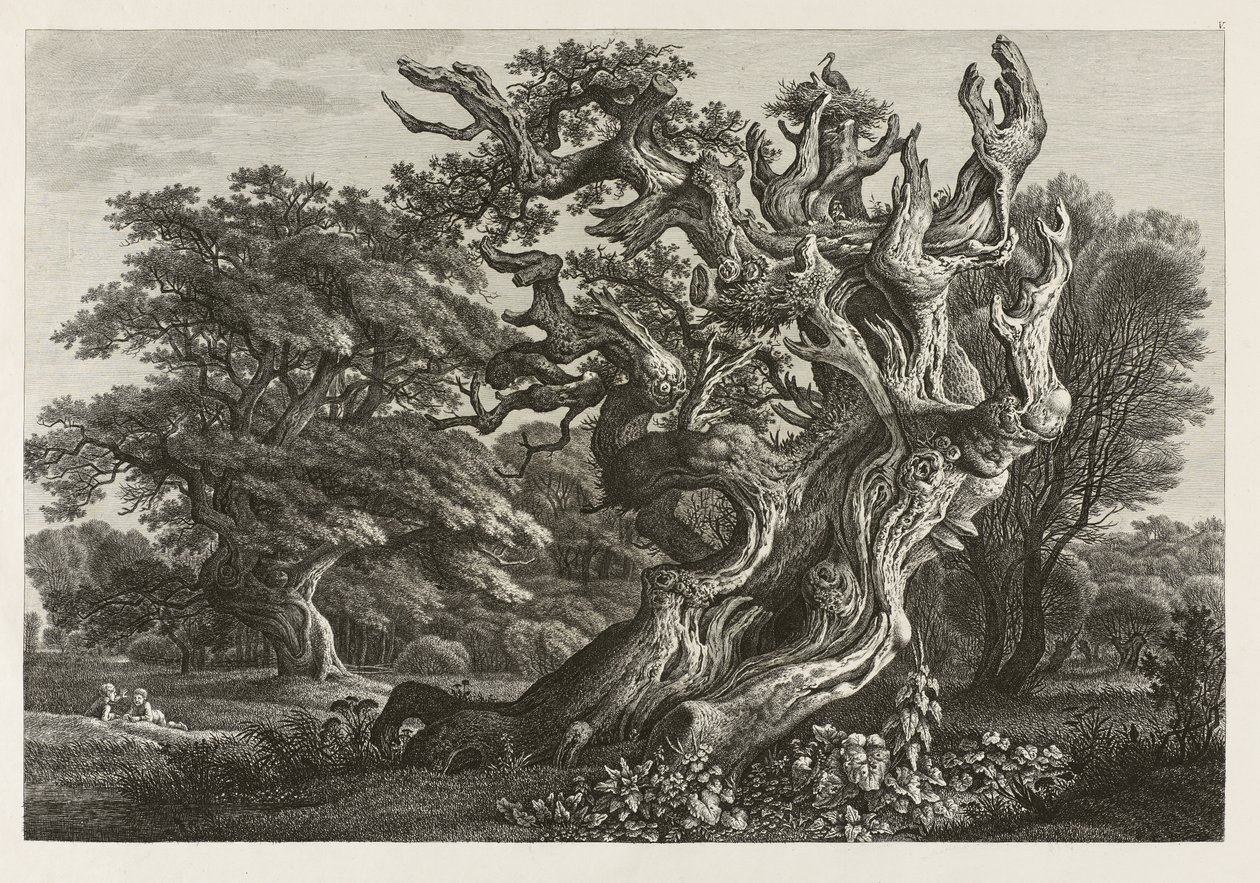 Grand chêne fantastique avec un nid de cigogne - Carl Wilhelm Kolbe