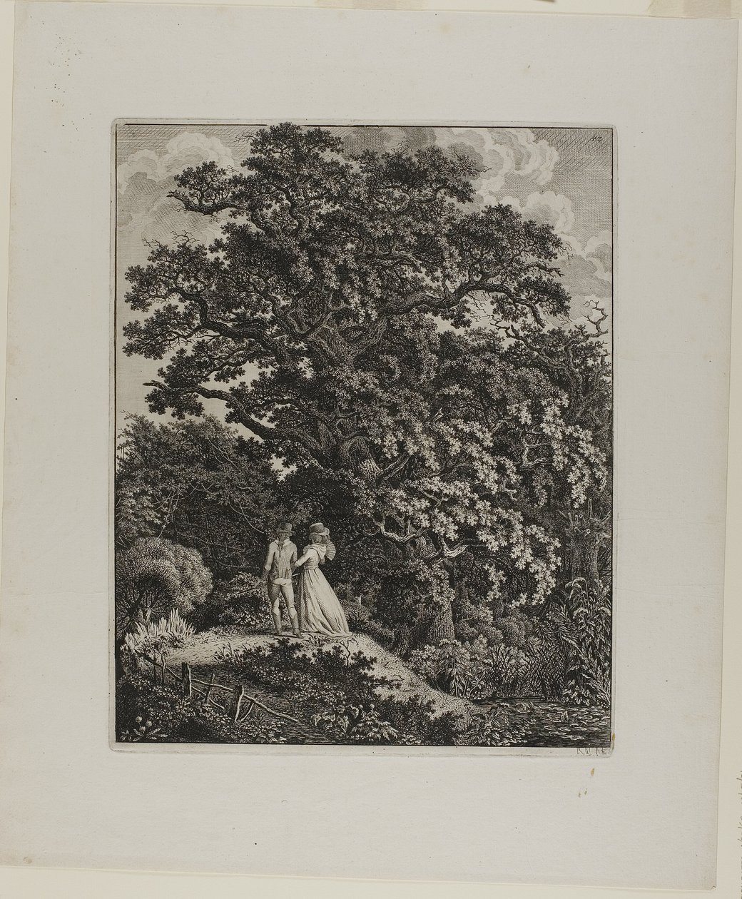 Paysage boisé avec un couple élégant marchant sous un chêne - Carl Wilhelm Kolbe, the elder