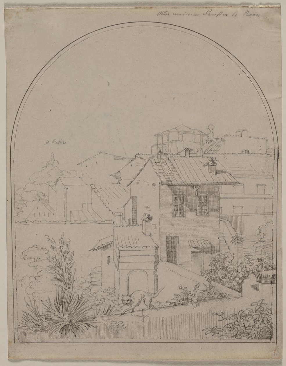 Vue de ma fenêtre à Rome recto Soldat dans un paysage verso, vers 1817 - Carl Wilhelm Tischbein