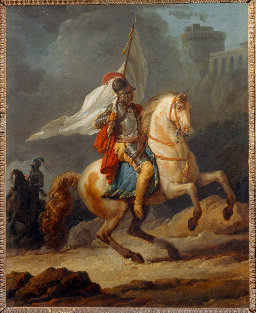 Cavalier en armure tenant un drapeau - Armored knight carrying a banner ... - Carle Vernet