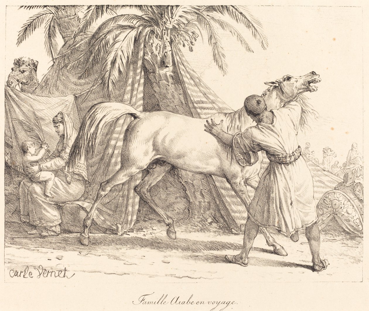Famille arabe en voyage - Carle Vernet