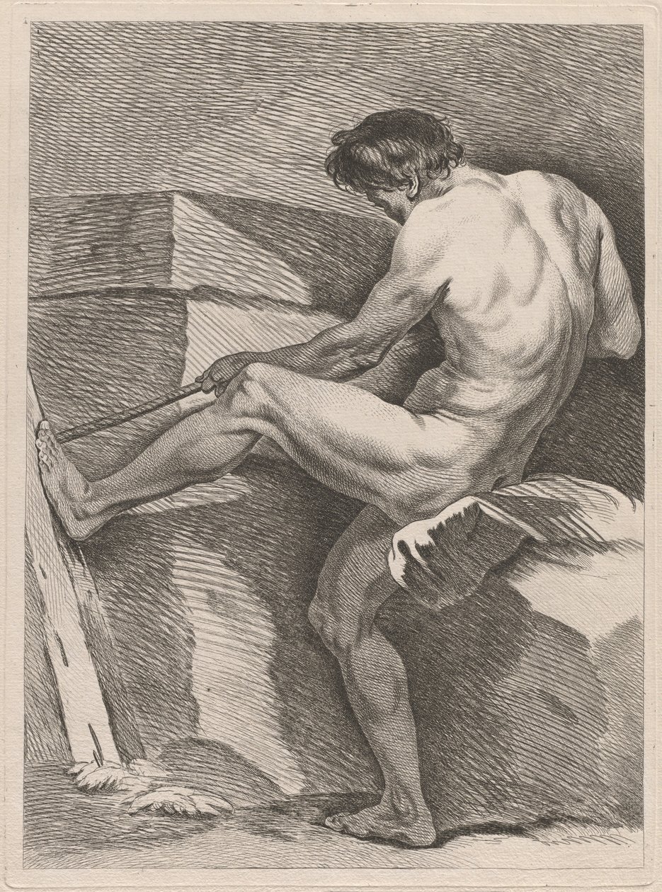 Homme tirant une corde, son pied appuyé - Carle van Loo
