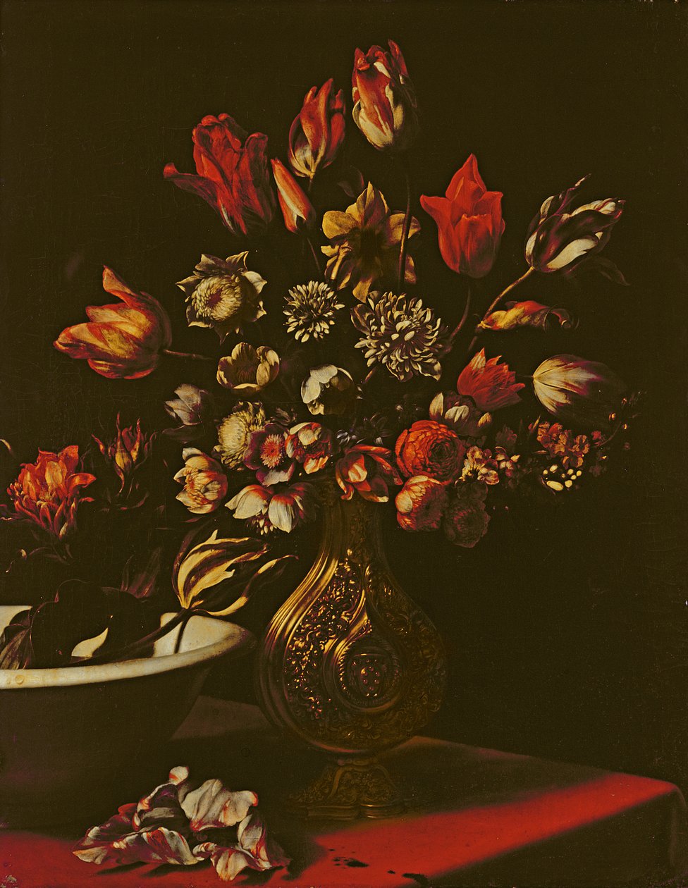 Vase de fleurs avec une bassine - Carlo Dolci