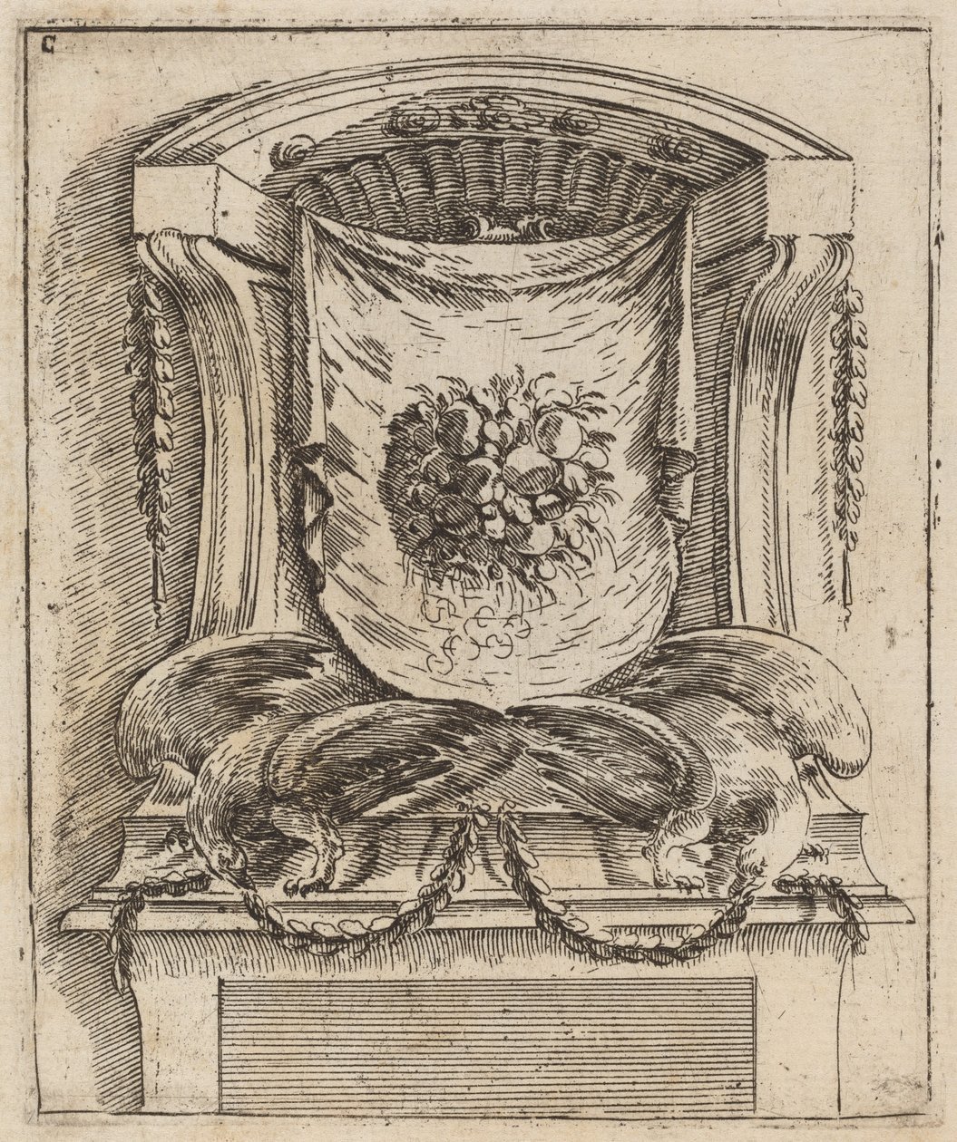 Motif architectural avec une draperie et des fruits - Carlo Antonio Buffagnotti