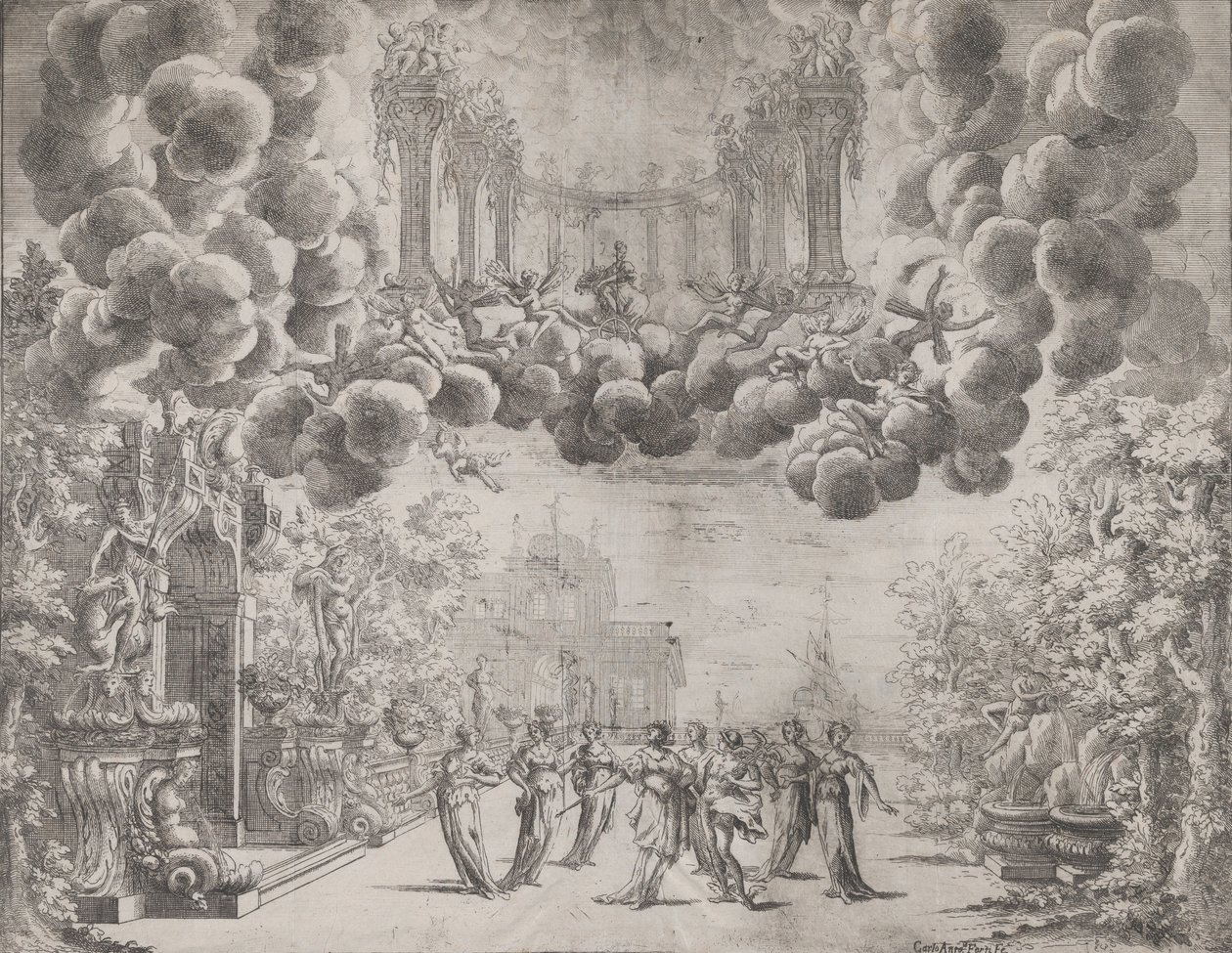 Décor de scène avec figures allégoriques, de 