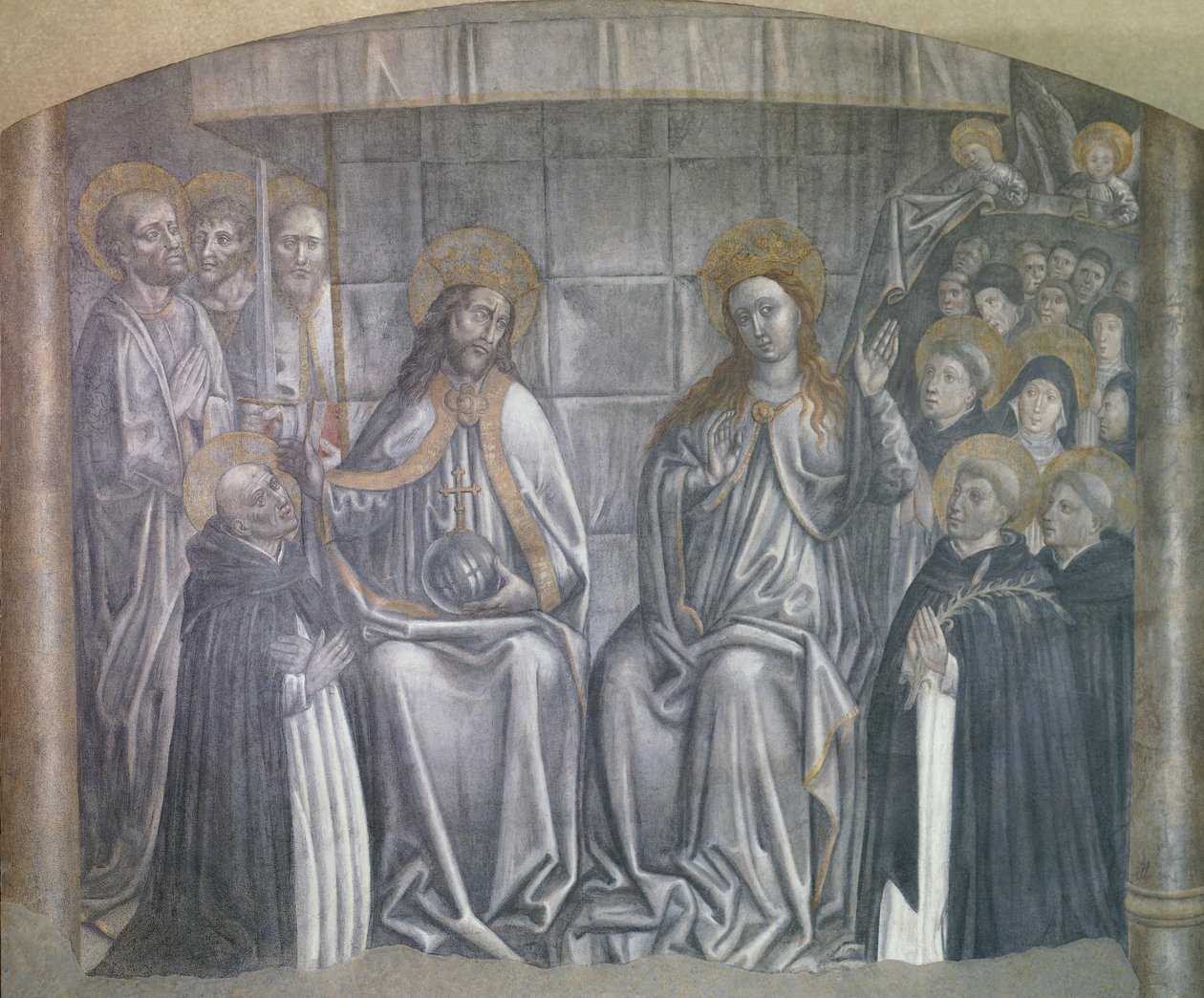 Le Christ donnant le monde à Saint Dominique en présence de la Vierge Marie, fresque par Carlo Braccesco - Carlo Braccesco