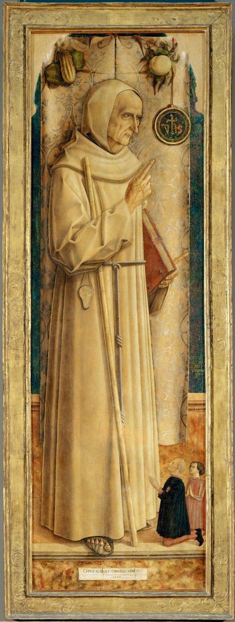 Saint Jacques de la Marche et deux donateurs agenouillés ... - Carlo Crivelli
