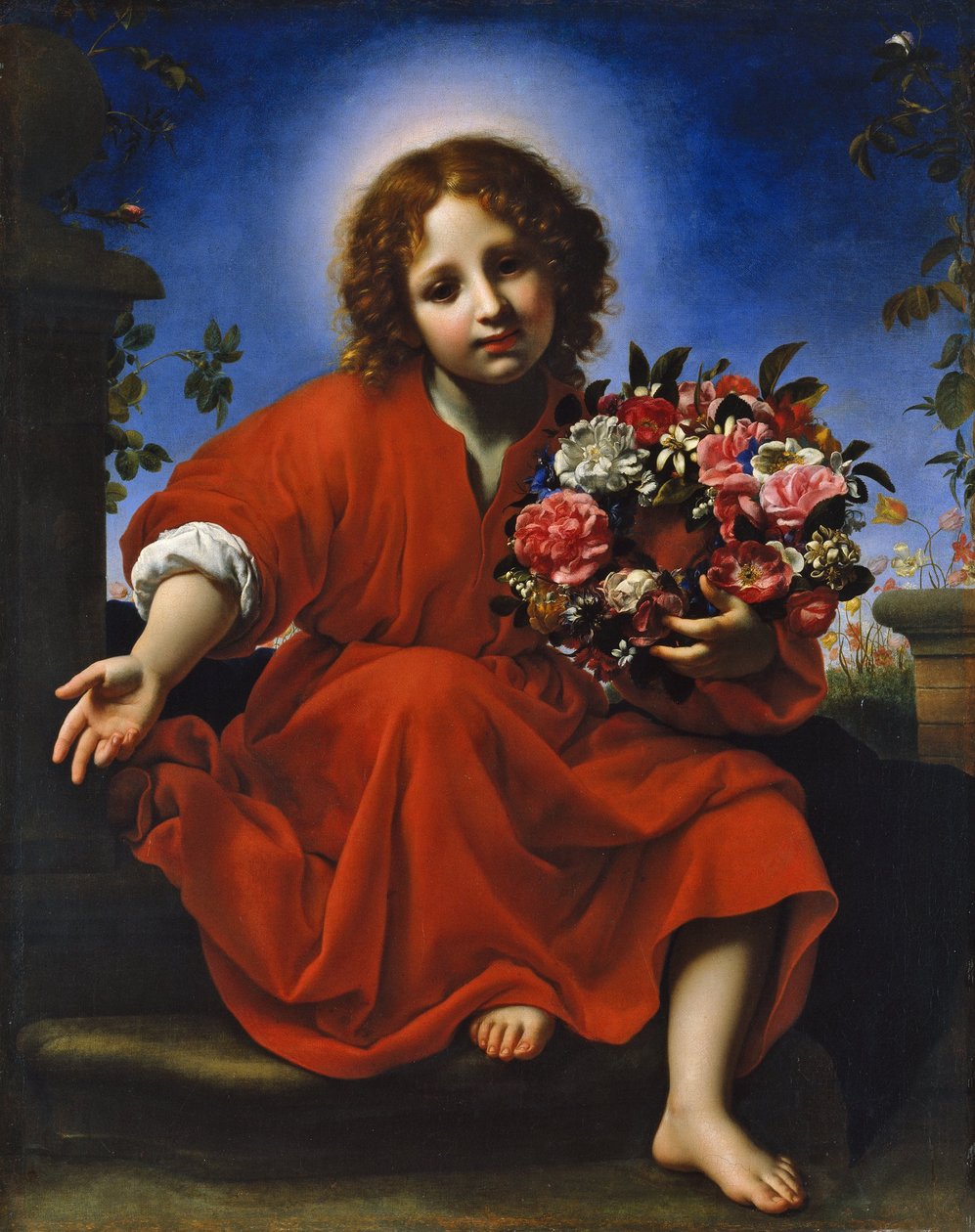 Espagnol :  El Niño Jesús con una corona de flores L