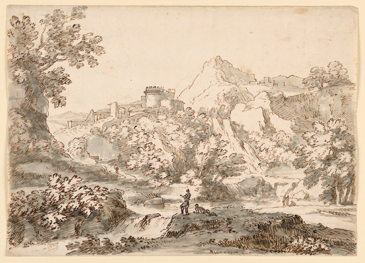 Dessin, Paysage avec ville, 1750-1770 - Carlo Marchionni