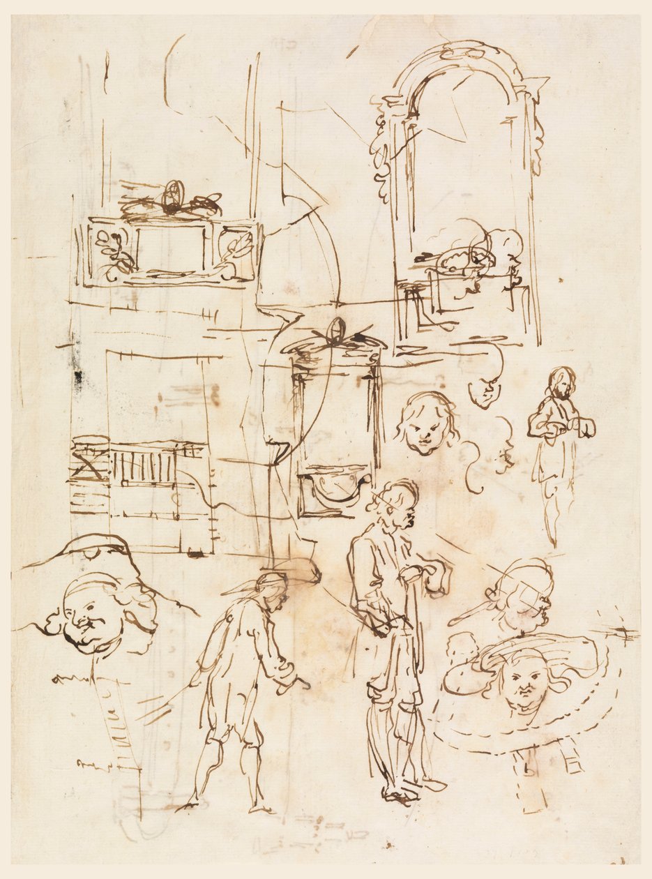 Dessin, esquisses architecturales et figuratives, vers 1760 - Carlo Marchionni