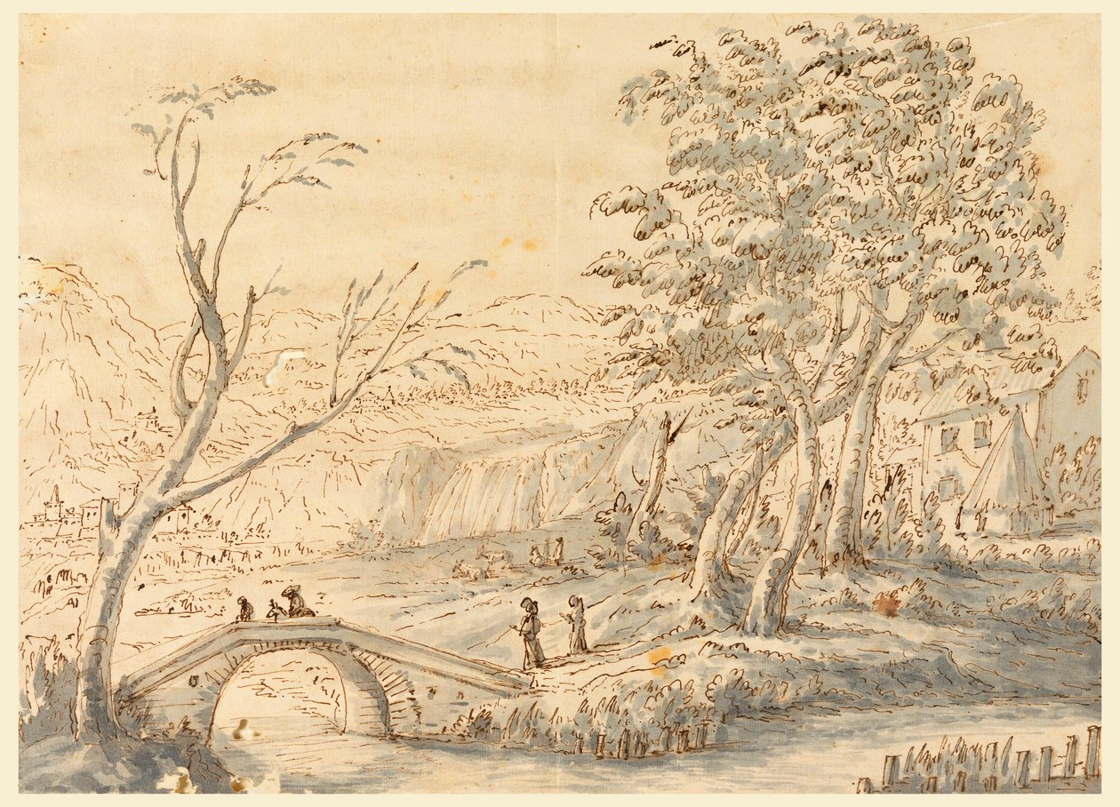 Dessin, Paysage avec pont, 1770-1786 - Carlo Marchionni