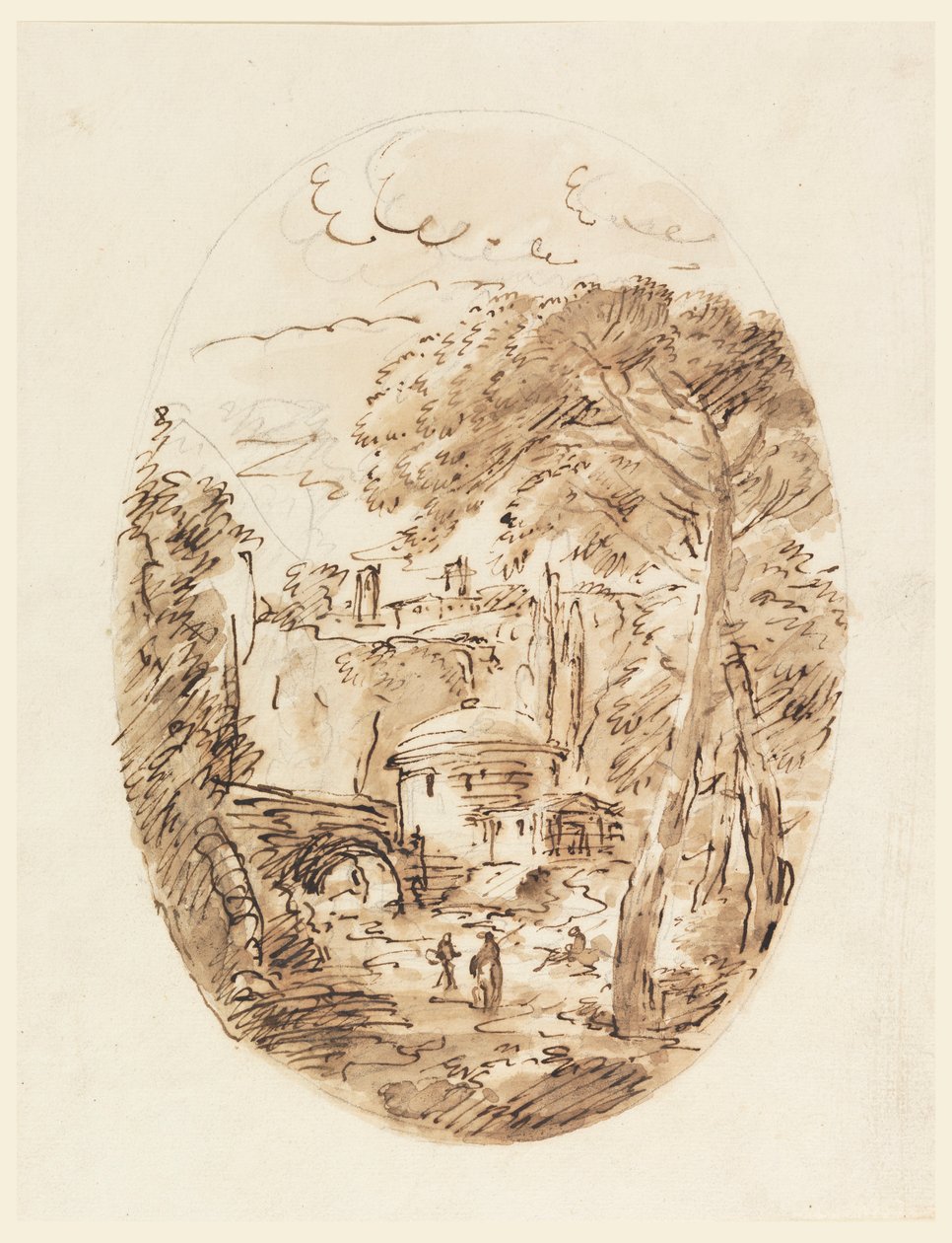 Dessin, Paysage avec cavalier et pont, 1750-1786 - Carlo Marchionni
